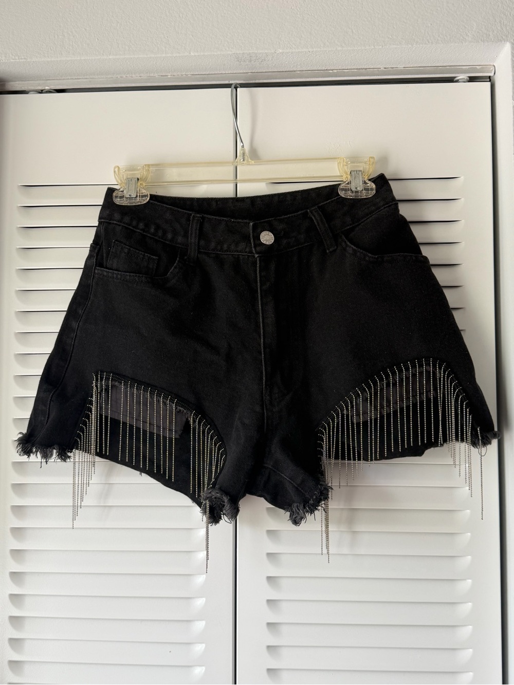 Women's Black Chain Detail Jean Shorts